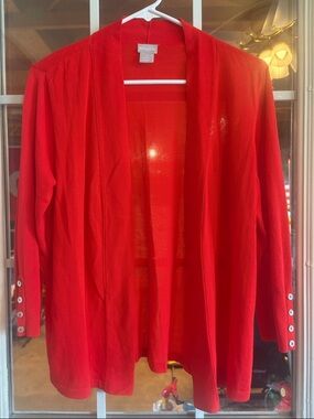 Chico's Bright Red Open-Front Cardigan with Button Cuffs
